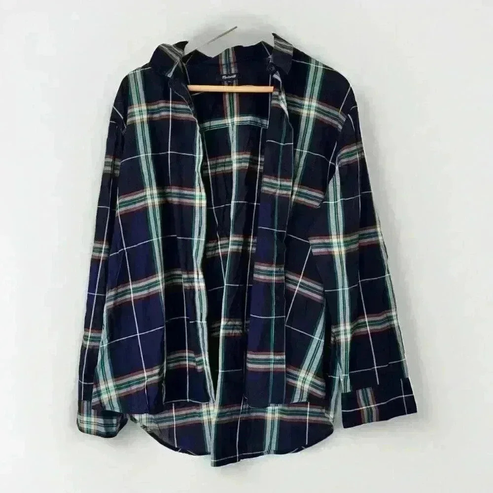 Madewell Jade Green Button Up Shirt Plaid Size XL Collared Pocket